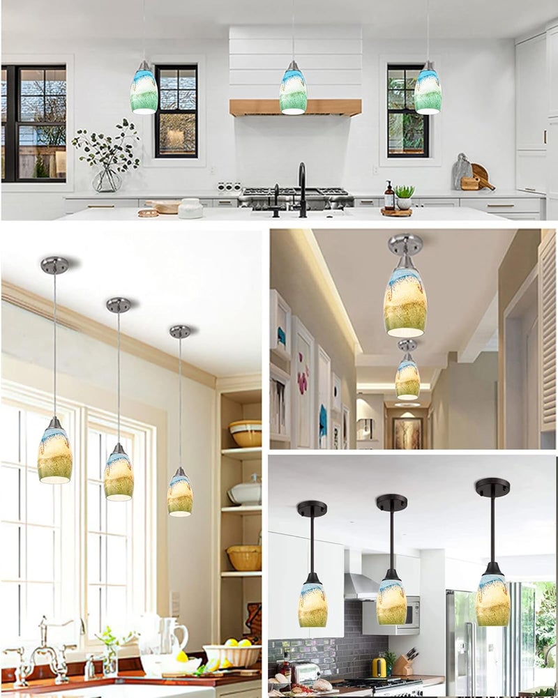 karyfine Glass Pendant Lamp Shade Only Light Fixtures Replacement glass Globe Light Cover for Pendant Light Multi Color Art Glass Lamp Covers for Kitchen Island oval pendant light shade - Image 5